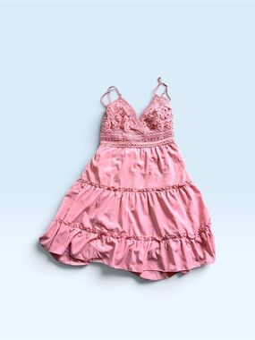 Ecowish Women’s Pink Lace-Top v neck mini dress Sz L